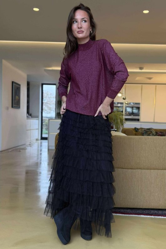 Tallulah Soft Stretch Sparkle Skim Knit Burgundy - /5=